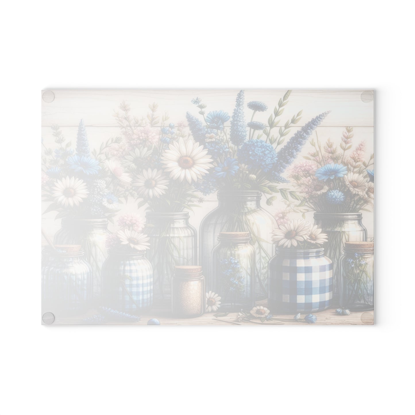 💙🌼 Blue Gingham Wildflower Mason Jar Cutting Board – Rustic Farmhouse Kitchen Charm 🌿✨
