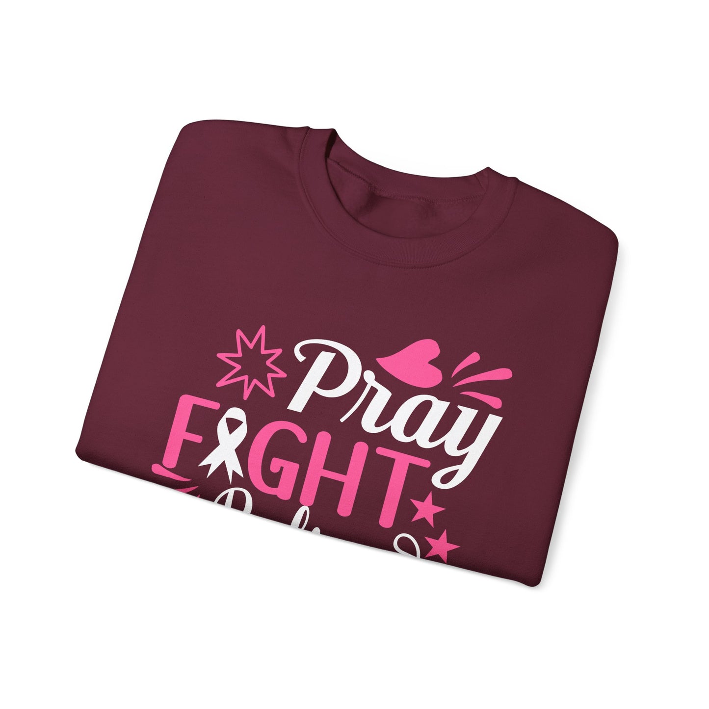 🙏🎀 Pray Fight Believe Sweatshirt – Breast Cancer Awareness & Faith Crewneck