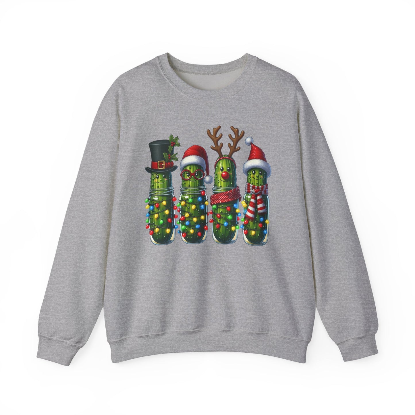 🥒✨ Merry Picklemas Crewneck – Festive Pickle Jars with Holiday Lights