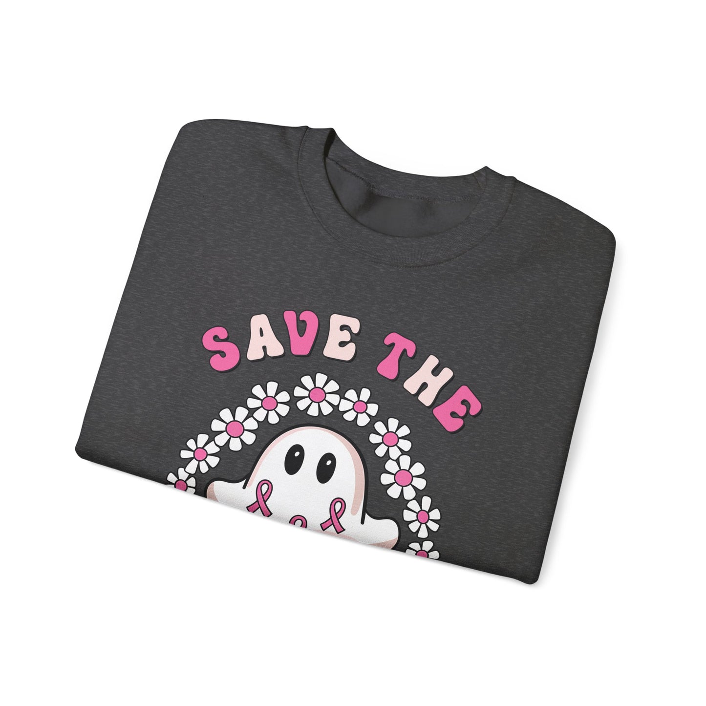 👻🎀 Save the Boobies Ghost Sweatshirt – Cute Breast Cancer Awareness Crewneck