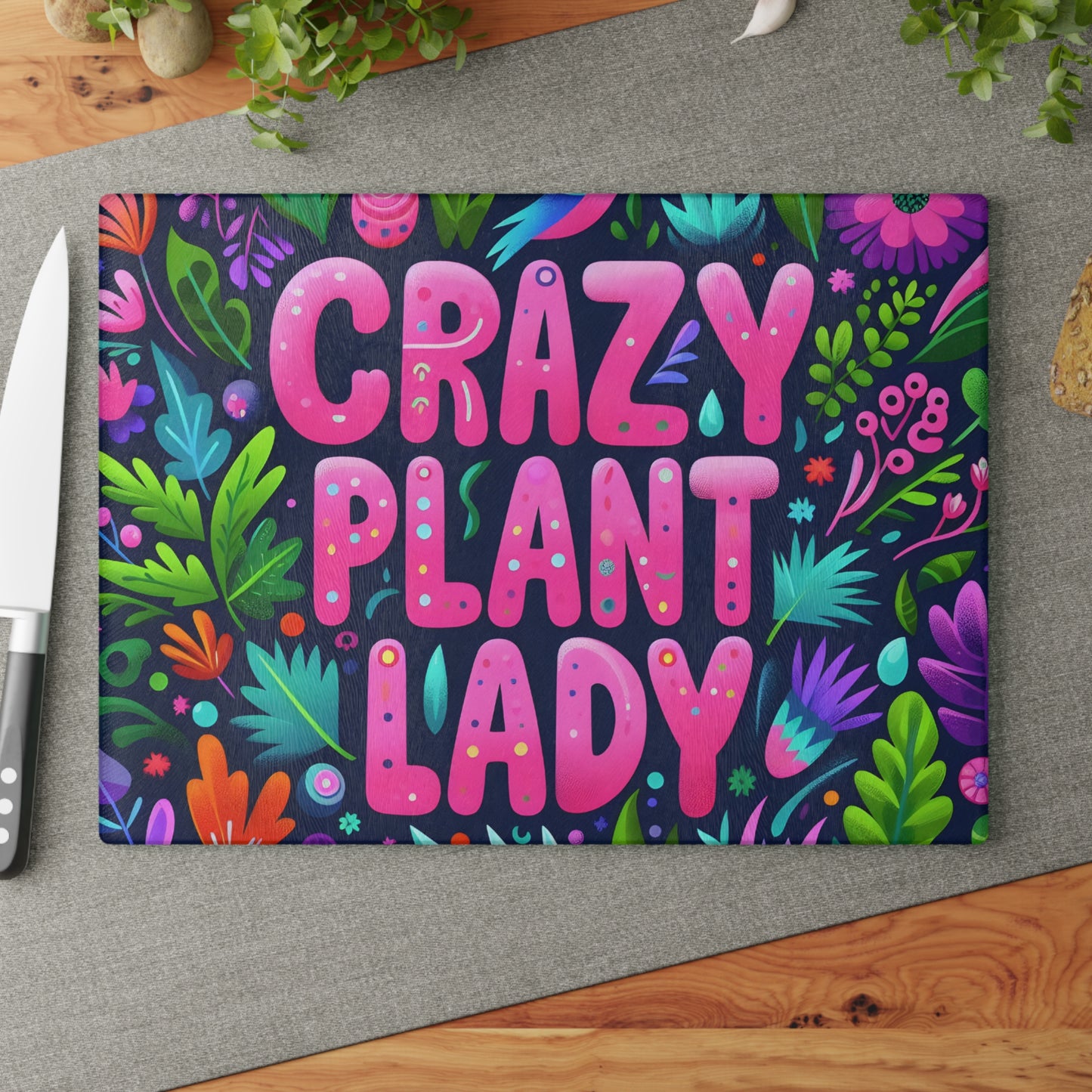 🌿 Crazy Plant Lady Cutting Board – Bold Style for Plant Lovers 🌸