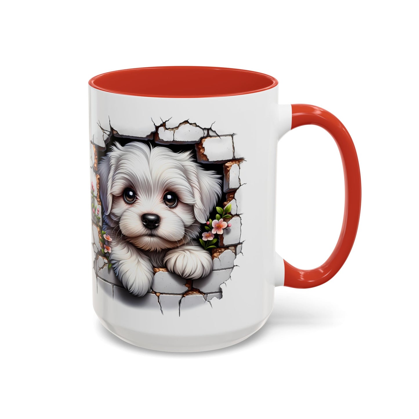 🎀🐶 Maltese Puppy Accent Mug – Cute Peek-Through Dog Design for Animal Lovers ☕💖