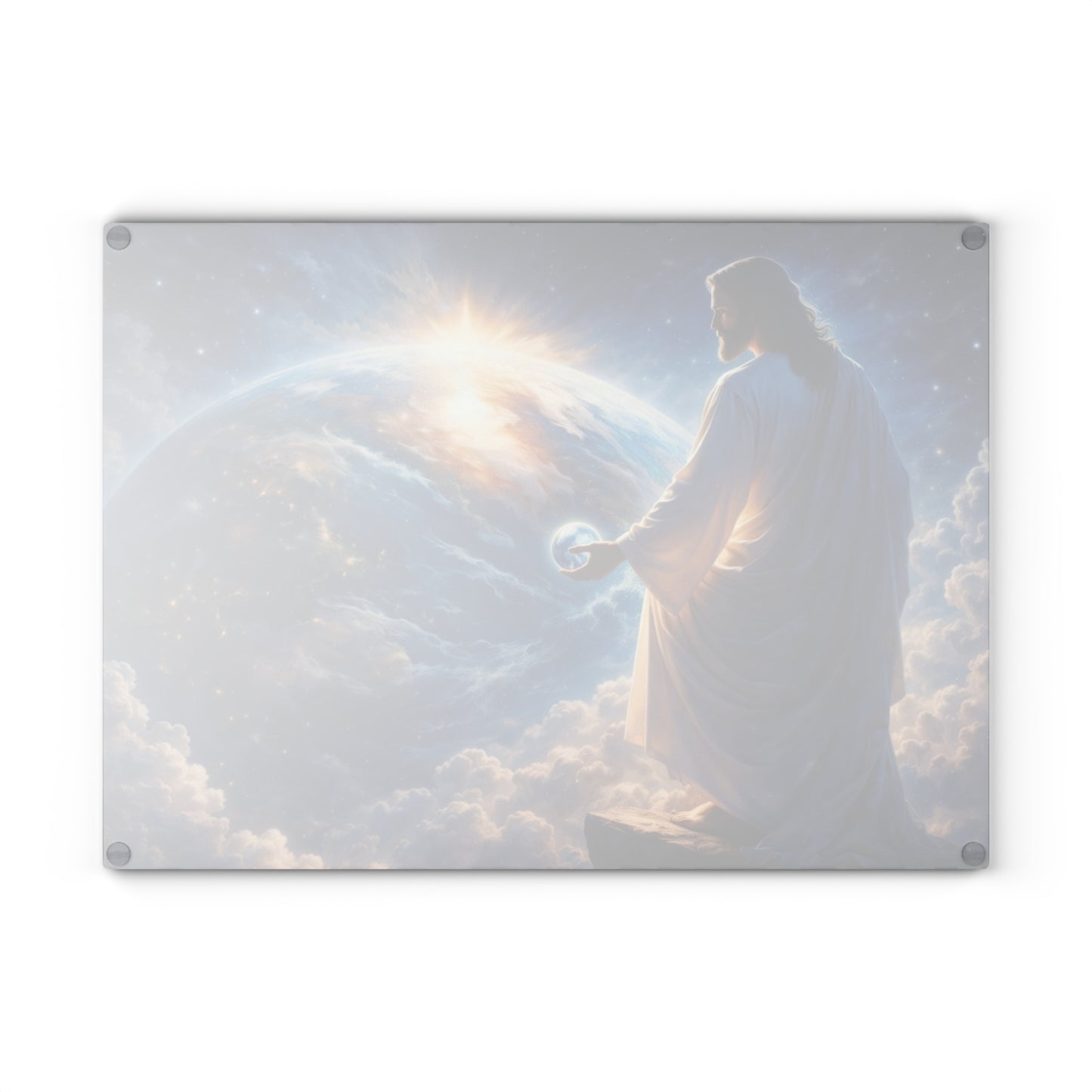 King of Creation Glass Cutting Board – Faith-Inspired Artwork Holding the World