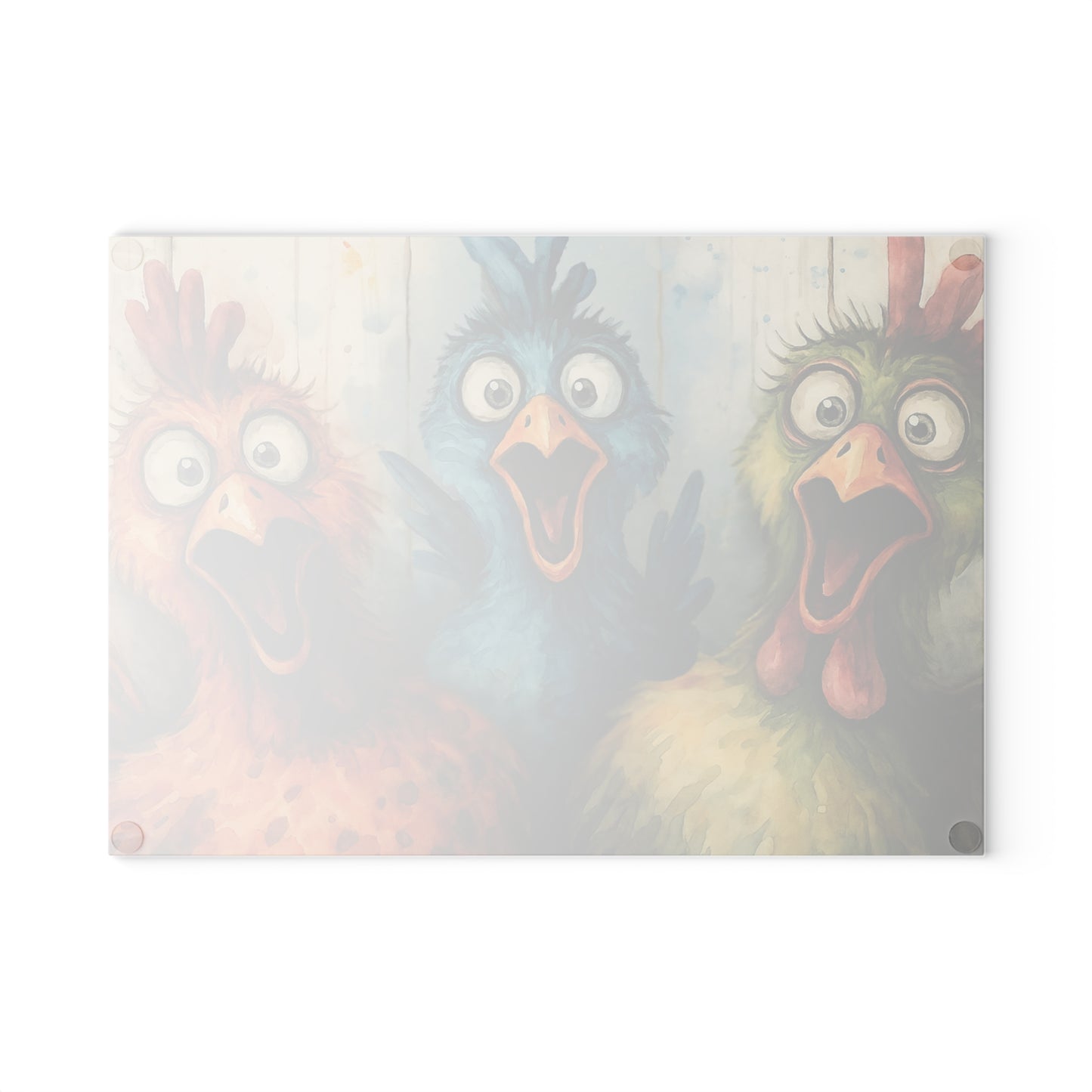 🐔🎨 Cluckin’ Crazy Fun – Colorful Chicken Glass Cutting Board for Farmhouse Charm 🐓