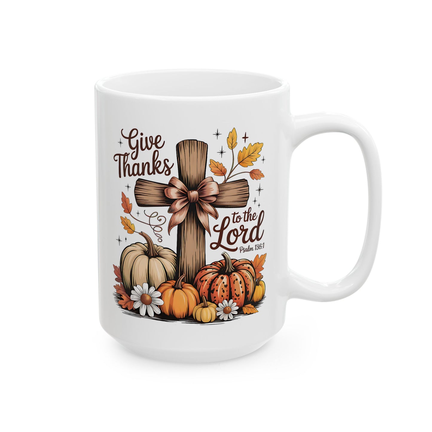 ✝️🍂 Give Thanks to the Lord Mug – Christian Fall Coffee Cup with Pumpkins & Scripture 🌻☕