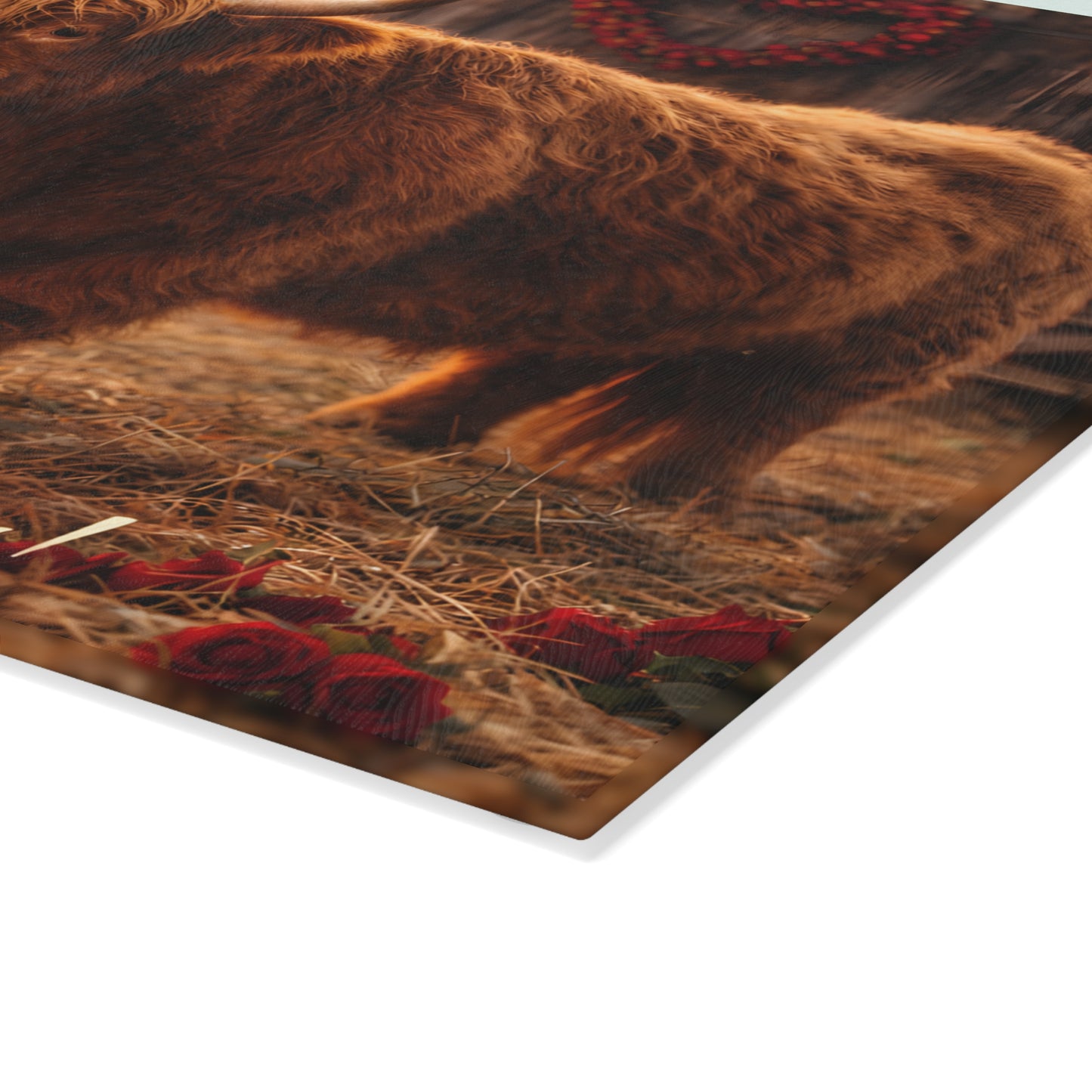 Valentine Highland Cow Mother & Calf Glass Cutting Board – Cozy Farmhouse Love Kitchen Decor