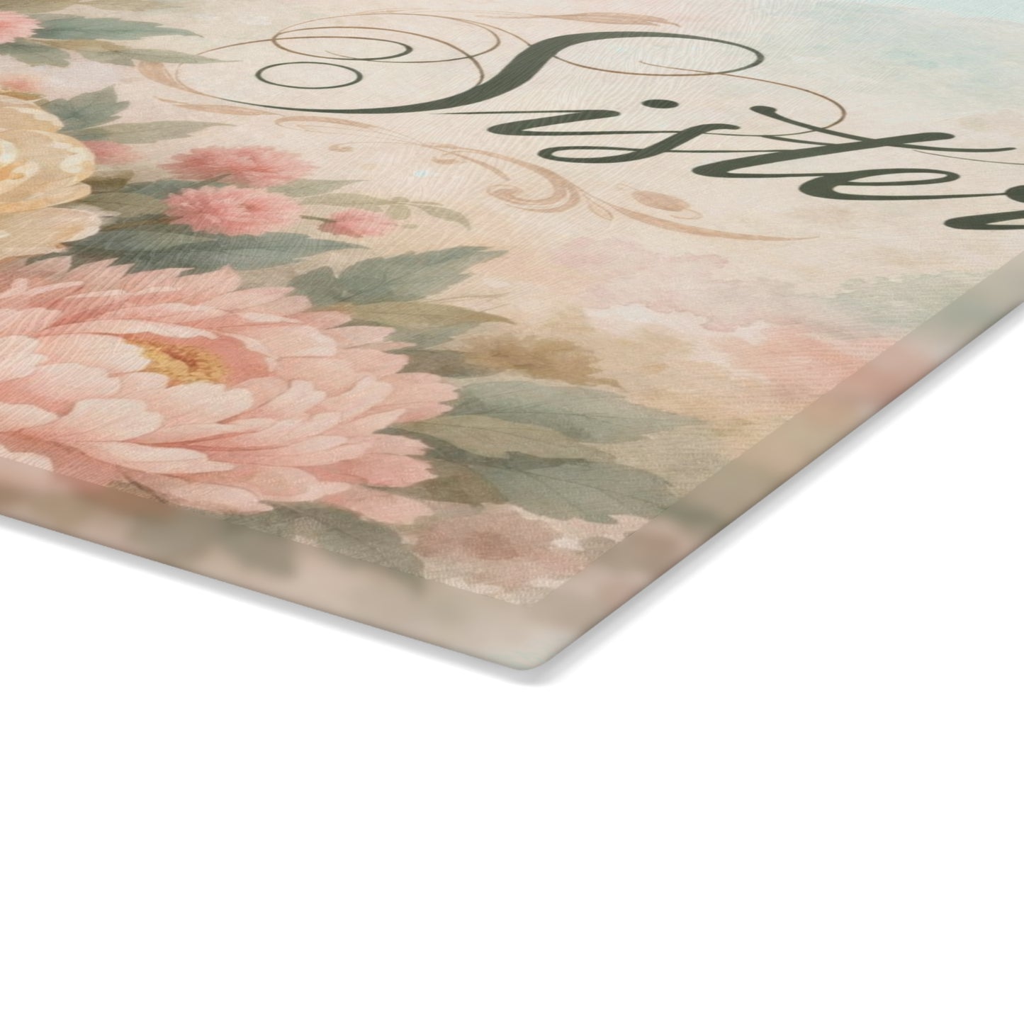 Sister Floral Glass Cutting Board – Elegant Kitchen Gift for Her