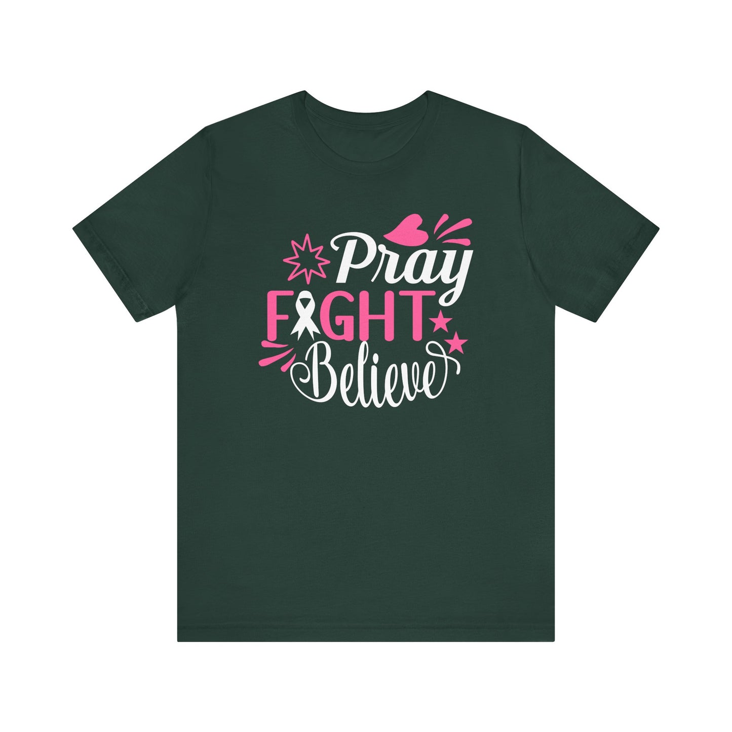 💗 Pray Fight Believe – Breast Cancer Awareness T-Shirt 🎗️