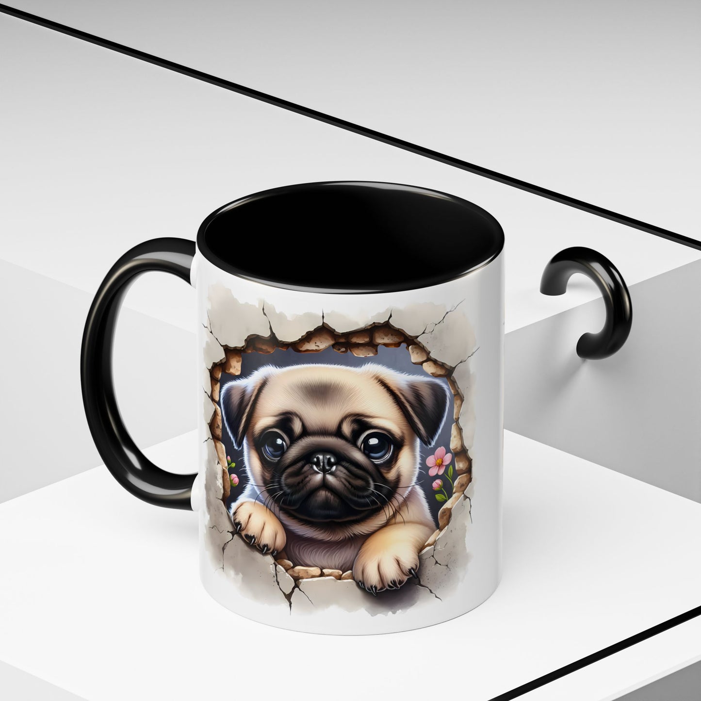 🐾💛 Pug Puppy Accent Mug – Cute Wrinkly Pug Coffee Cup ☕✨