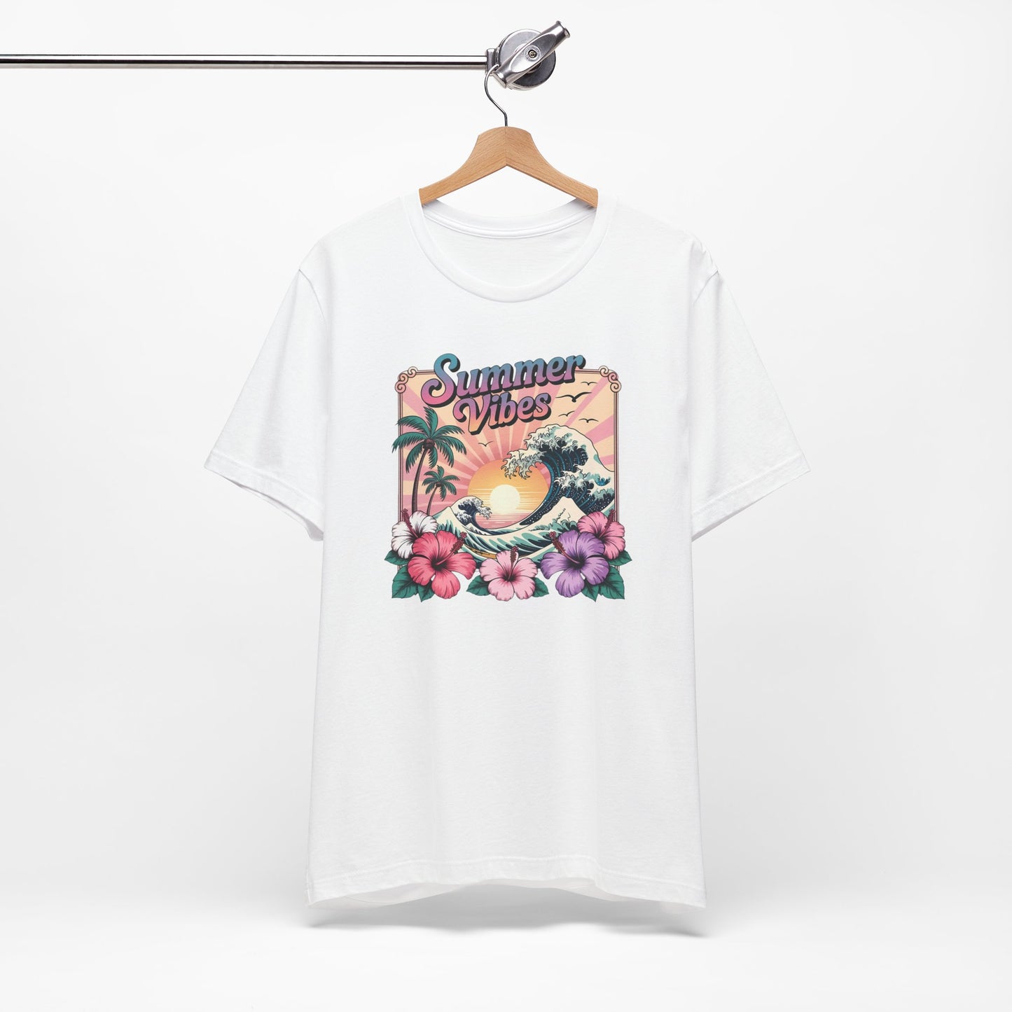 ☀️ Camiseta Summer Vibes – Ola playera vibrante, hibisco y palmeras | Camiseta gráfica para mujer