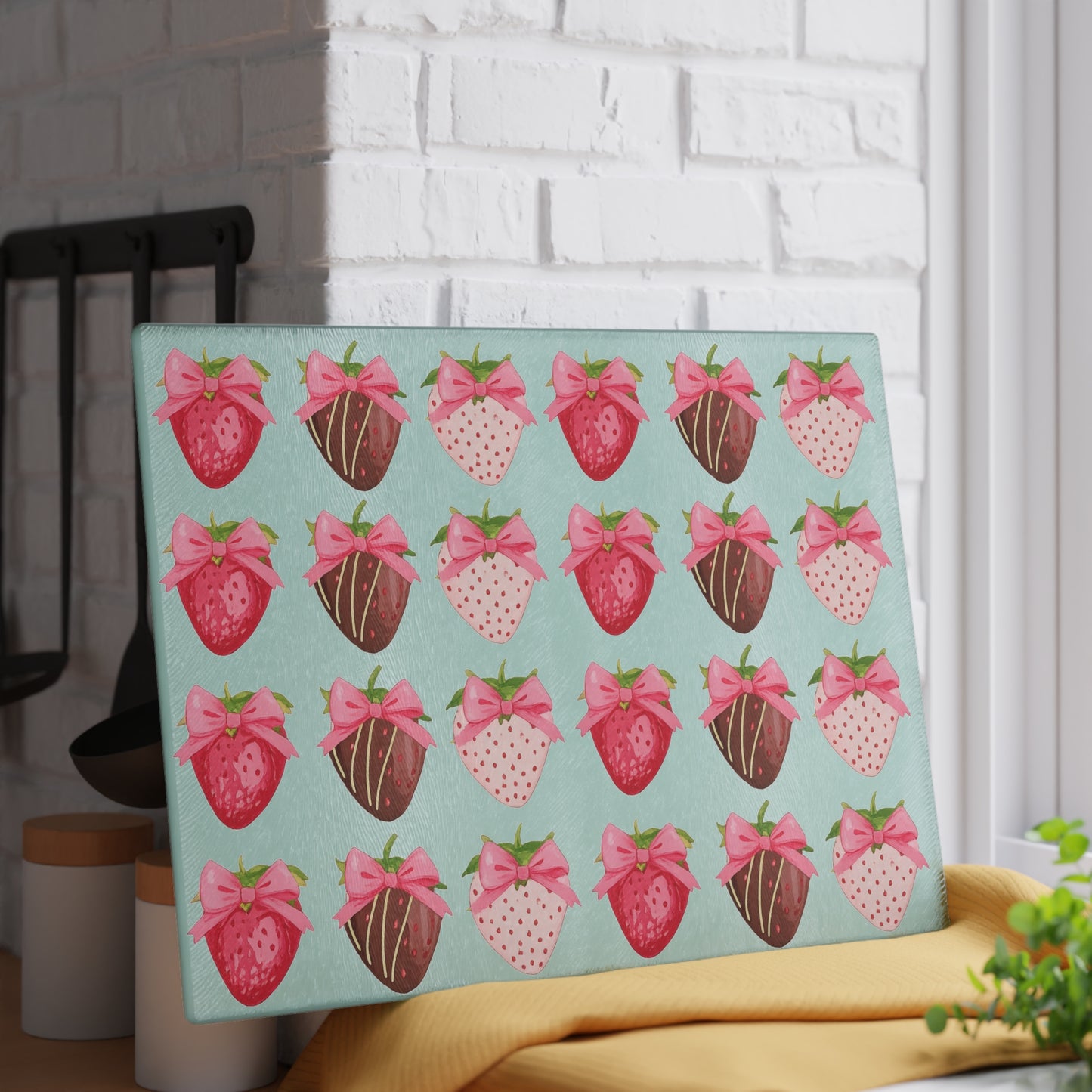 🍓 Chocolate-Covered Strawberry Bow Cutting Board – Sweet Elegance for Your Kitchen 🎀