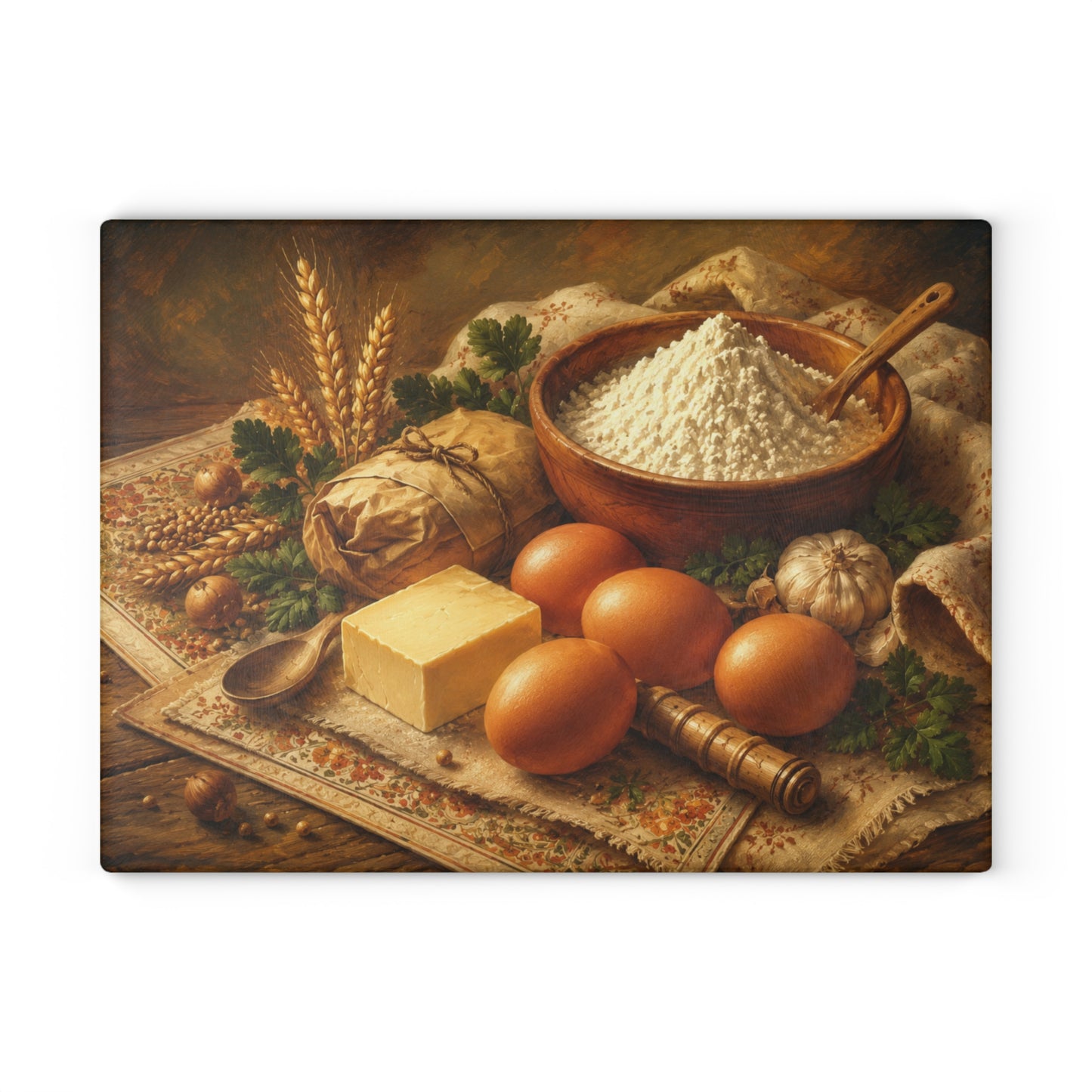 Vintage Baking Ingredients Glass Cutting Board – Rustic Farmhouse Kitchen Artwork