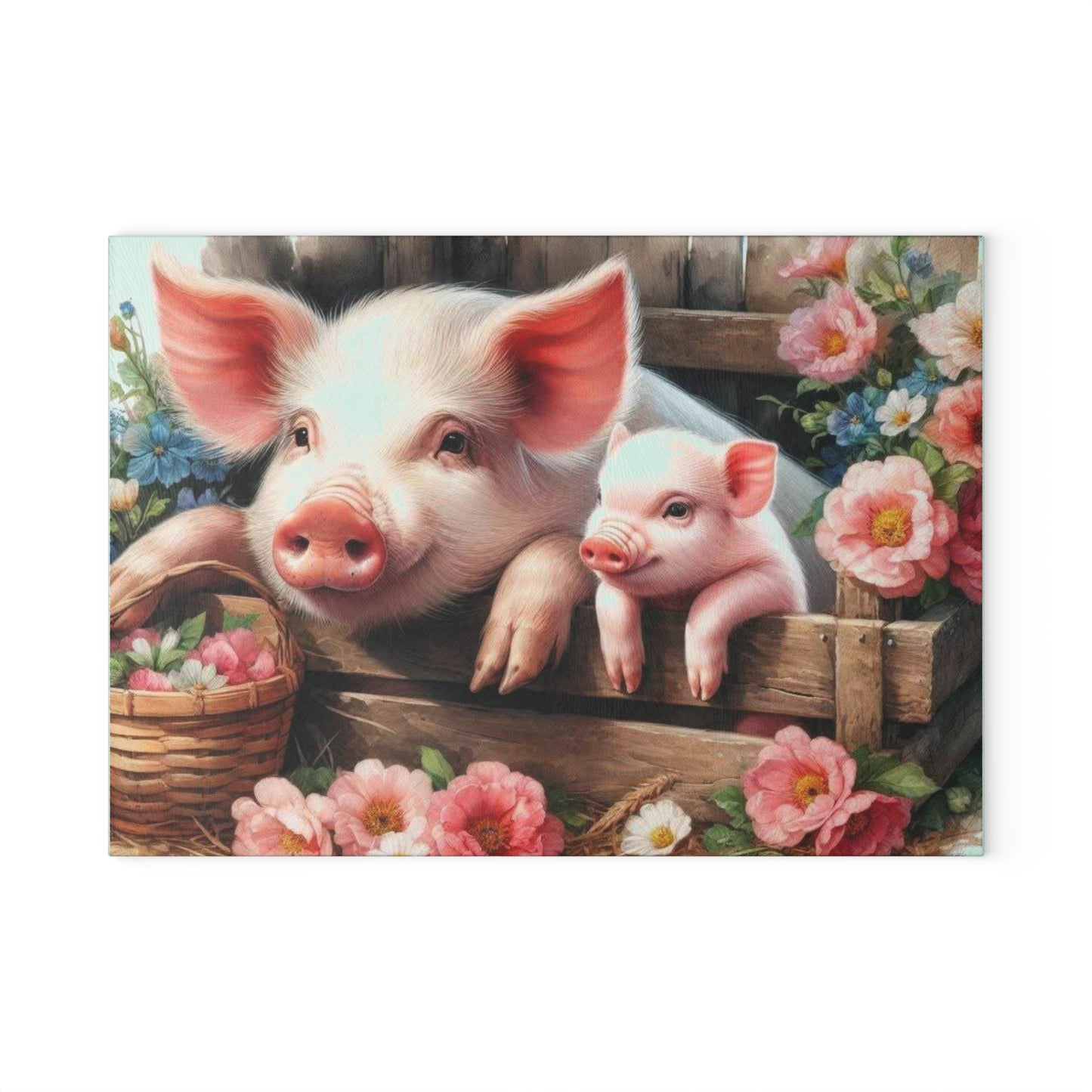Tabla de cortar de vidrio templado para mamá y cerdito