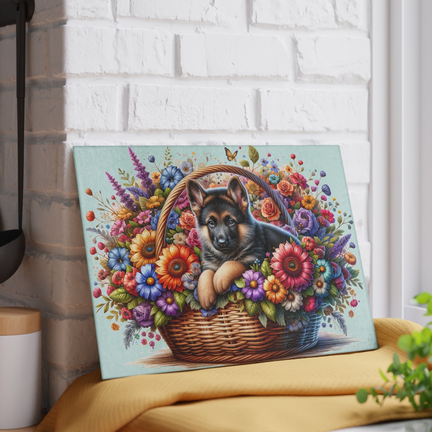 🐾🌼 German Shepherd in Bloom Cutting Board – Rustic Elegance for Your Kitchen 🌸