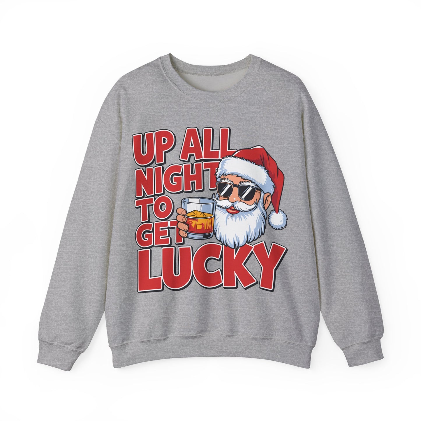 🎅🥃 Up All Night To Get Lucky Sweatshirt – Funny Santa Holiday Pullover for Men