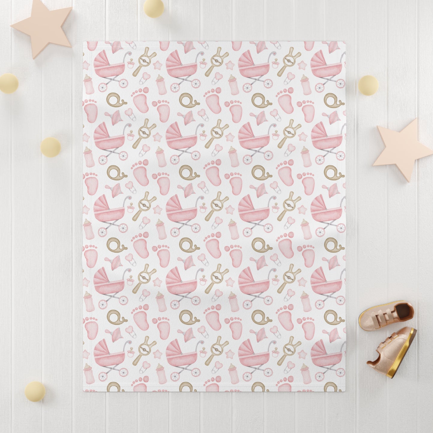 👶💗 Baby Icons Velveteen Plush Blanket – Pink on white