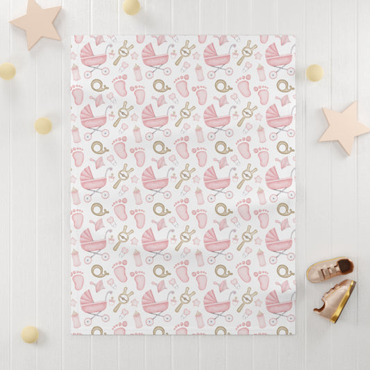👶💗 Baby Icons Velveteen Plush Blanket – Pink on white
