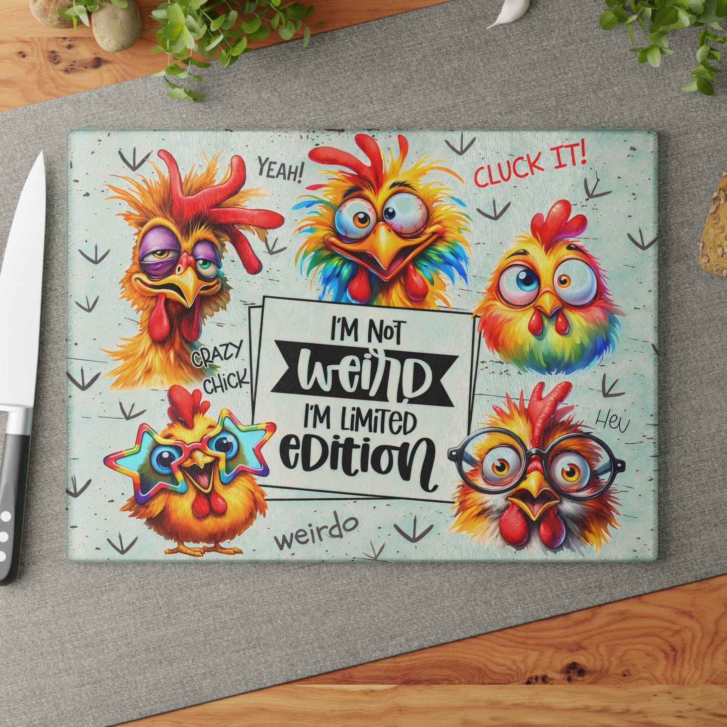 Funny Chicken Glass Cutting Board – I’m Not Weird Limited Edition Kitchen Decor