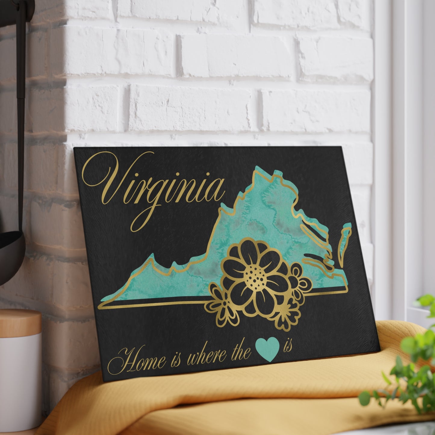 🌊 Virginia Floral State Cutting Board – Teal Tide & Golden Bloom Elegance 🌸