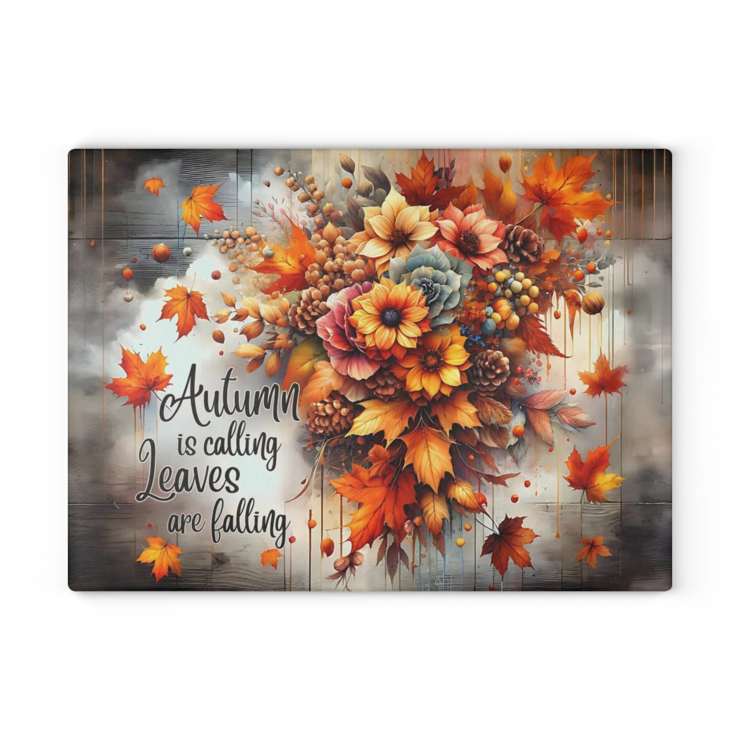 🍁🌻 Autumn Leaves & Blooms Cutting Board – Seasonal Elegance for Your Kitchen 🍂🌾