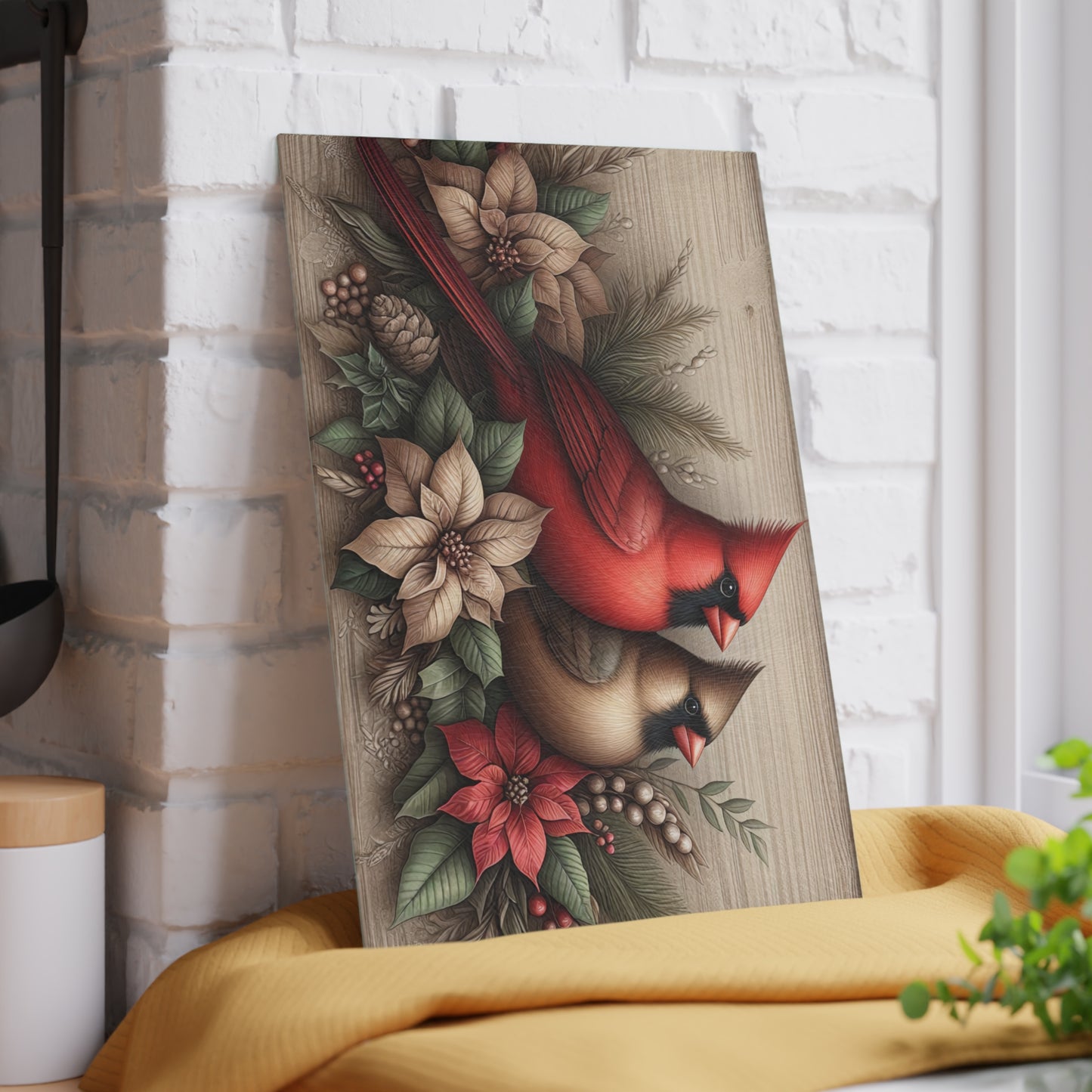 ❤️🕊️ Rustic Cardinal Pair Cutting Board – Timeless Winter Elegance for Your Kitchen 🌲