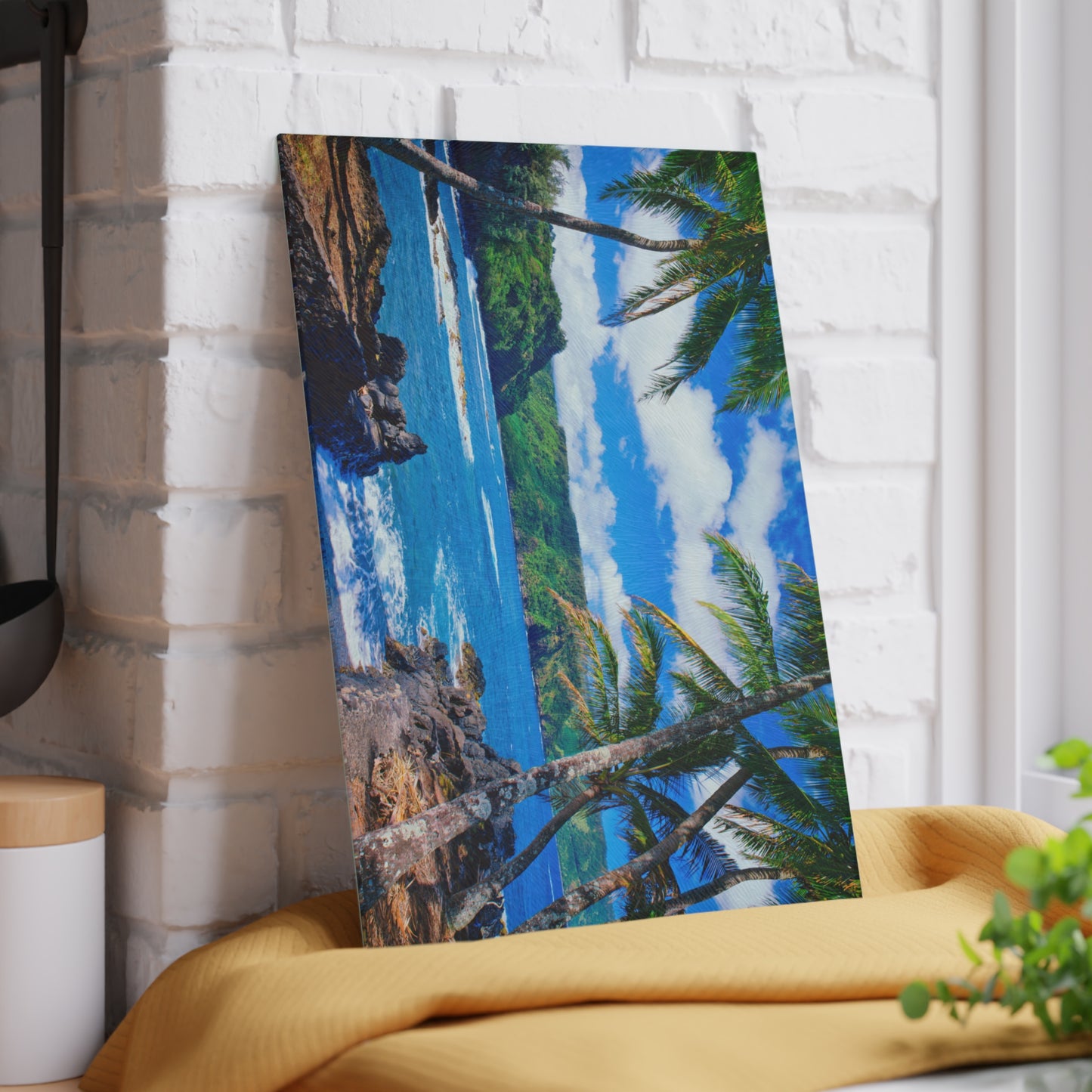 Beach & Palm Trees Glass Cutting Board – Coastal Kitchen Decor
