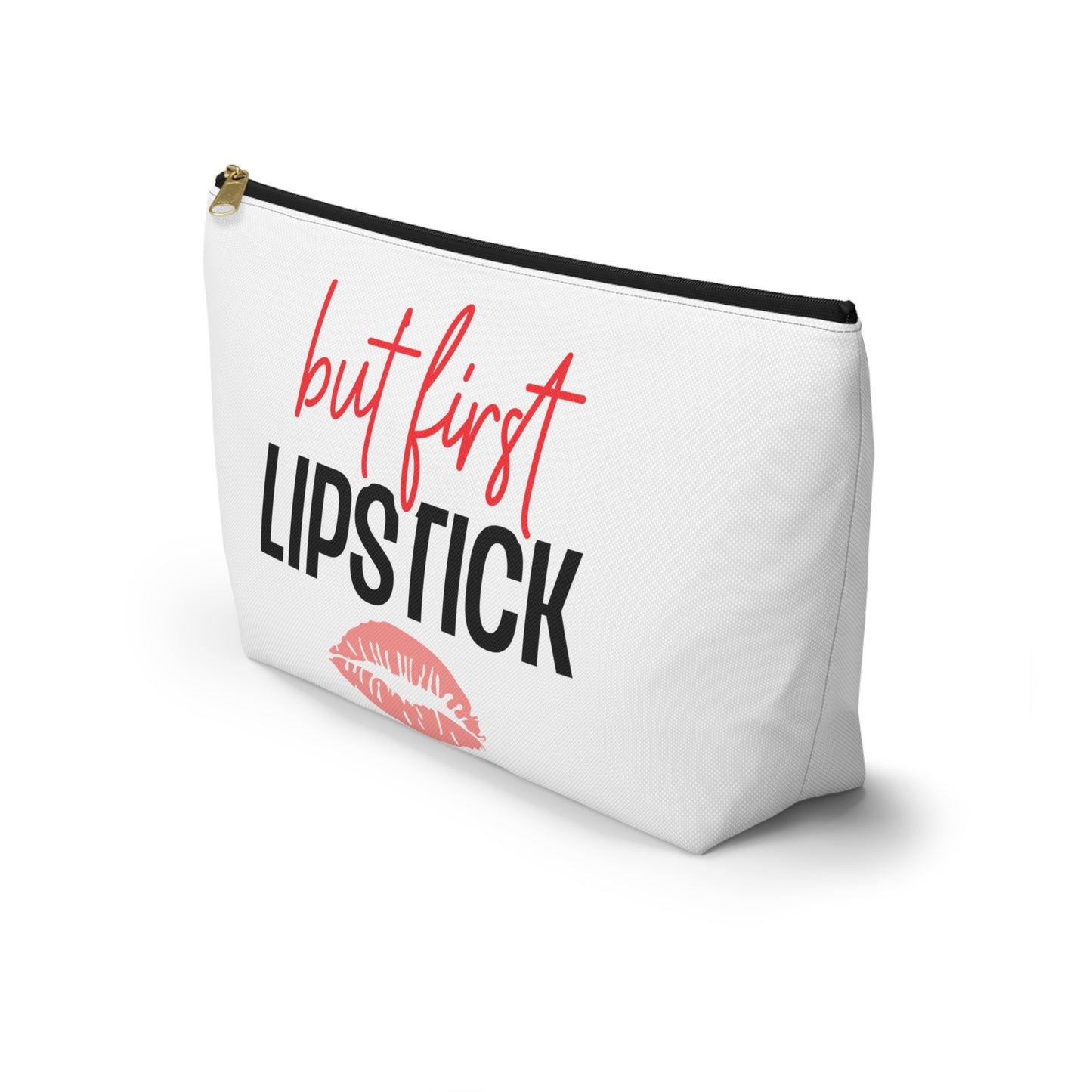Accessory Pouch – "But First Lipstick" Red Makeup Bag