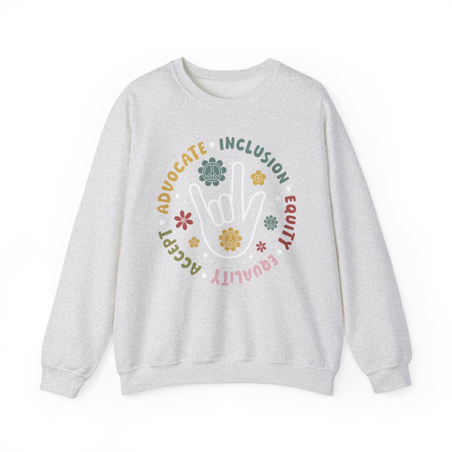 🧡👐 Advocate • Inclusion • Equity • Equality • Accept – ASL “I Love You” Sweatshirt 🌼✌️