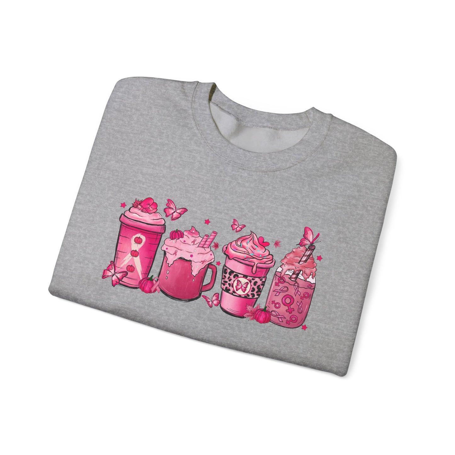 ☕🎀 Pink Awareness Drinks Sweatshirt – Breast Cancer Support Coffee Lovers