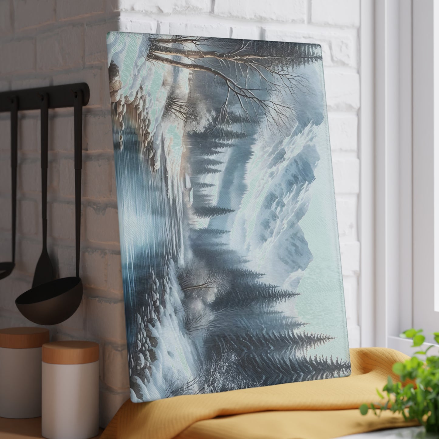 🏔️ Snowy Mountain River Cutting Board – Winter Tranquility for Your Kitchen ❄️