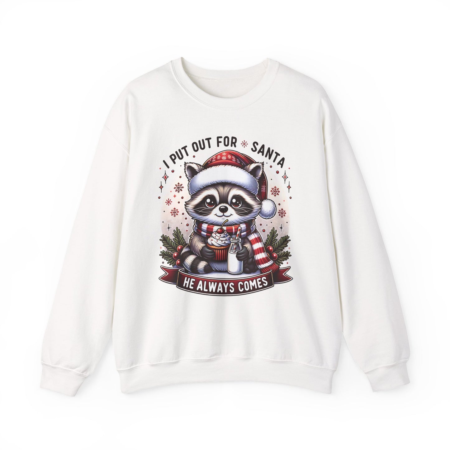 🎄🦝 “Naughty Raccoon Cocoa” Christmas Crewneck – Cute, Cozy & A Little Cheeky