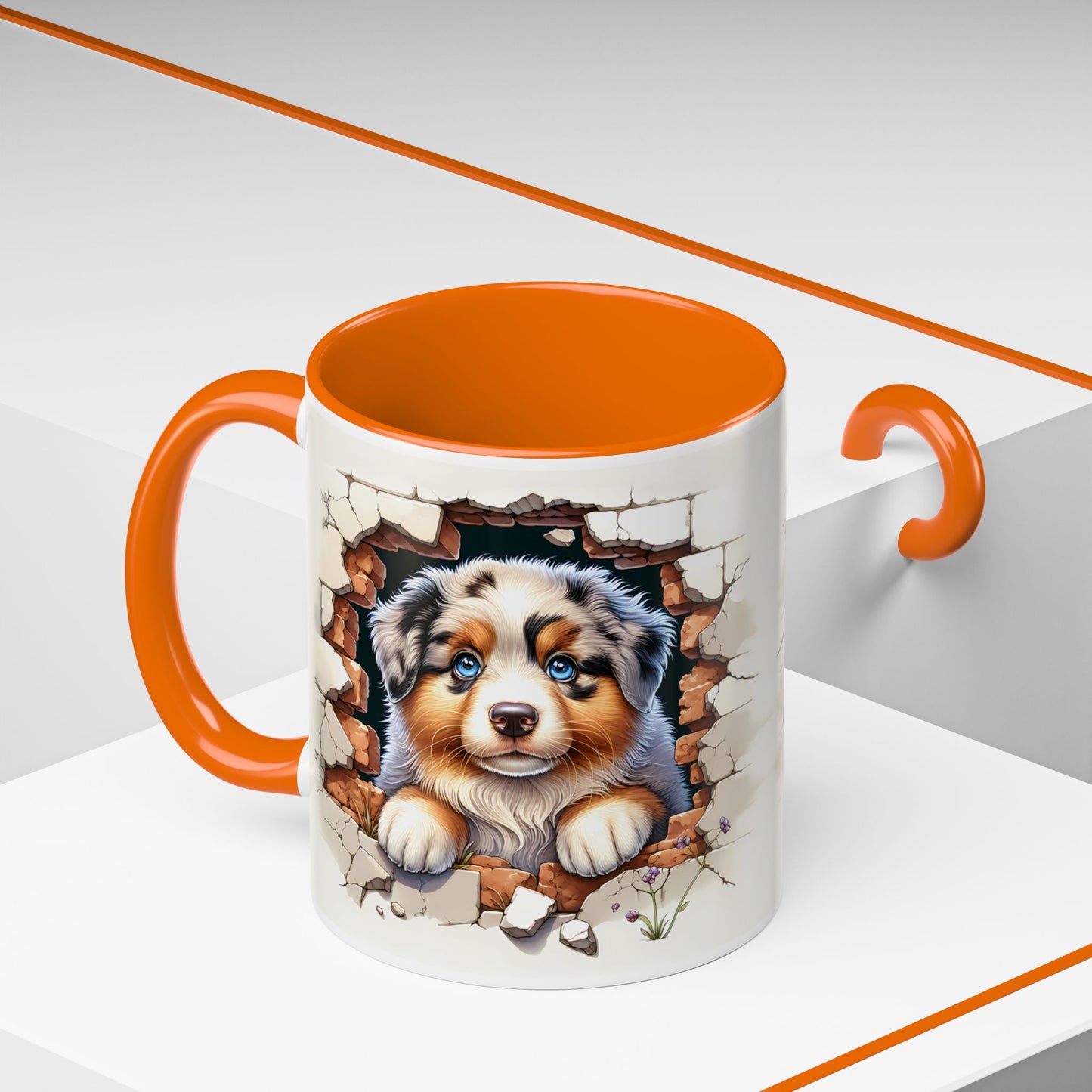 🐾☕ Australian Shepherd Puppy Peek Accent Mug – Blue-Eyed Beauty Dog Lover Gift ✨💙
