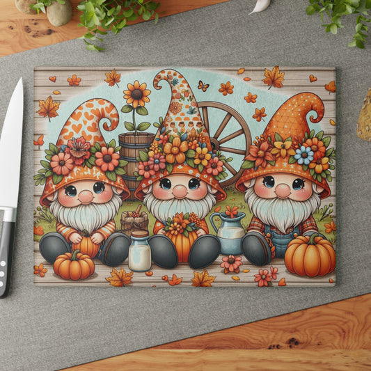 🍂 Autumn Gnome Trio Cutting Board – Whimsical Harvest Charm for Your Kitchen