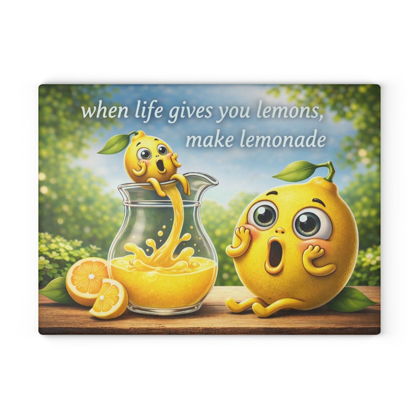 When Life Gives You Lemons Glass Cutting Board – Cute Lemonade Kitchen Art with Positive Quote