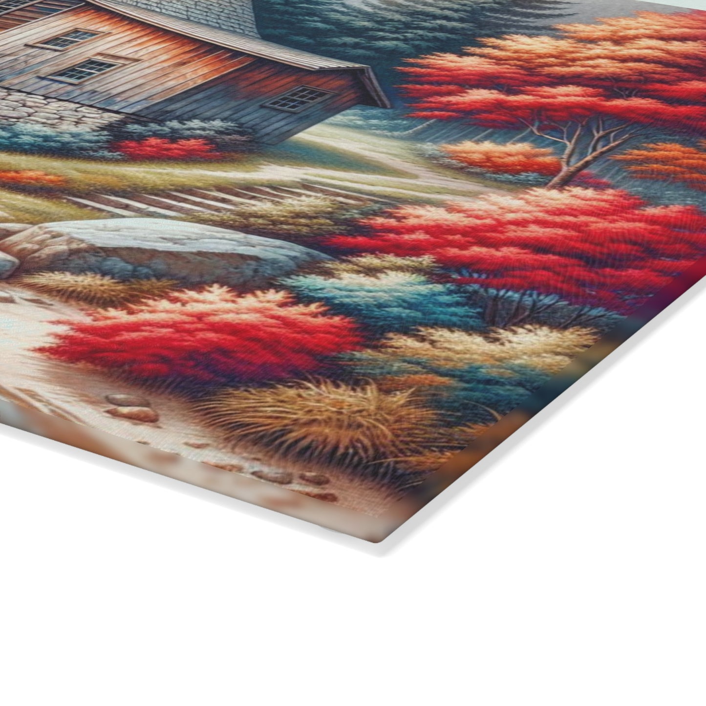🌊 Rustic Watermill Cutting Board – Tranquil Autumn Charm for Your Kitchen