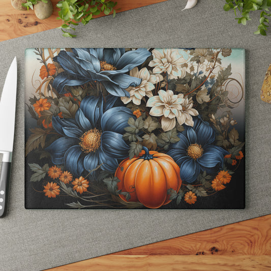 Tabla de cortar con diseño de calabazas otoñales: elegantes flores otoñales para tu cocina