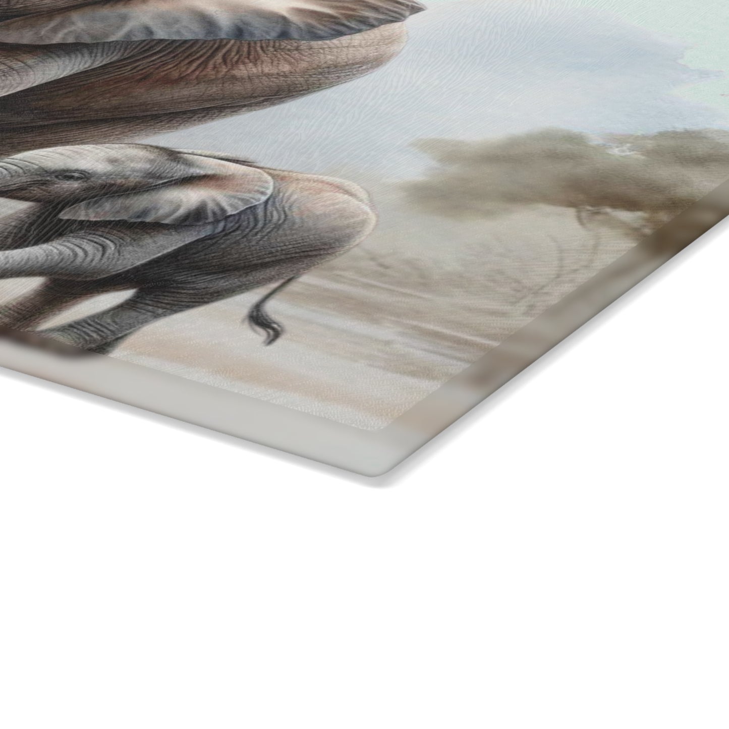 Mama Elephant and baby tempered glass cutting board