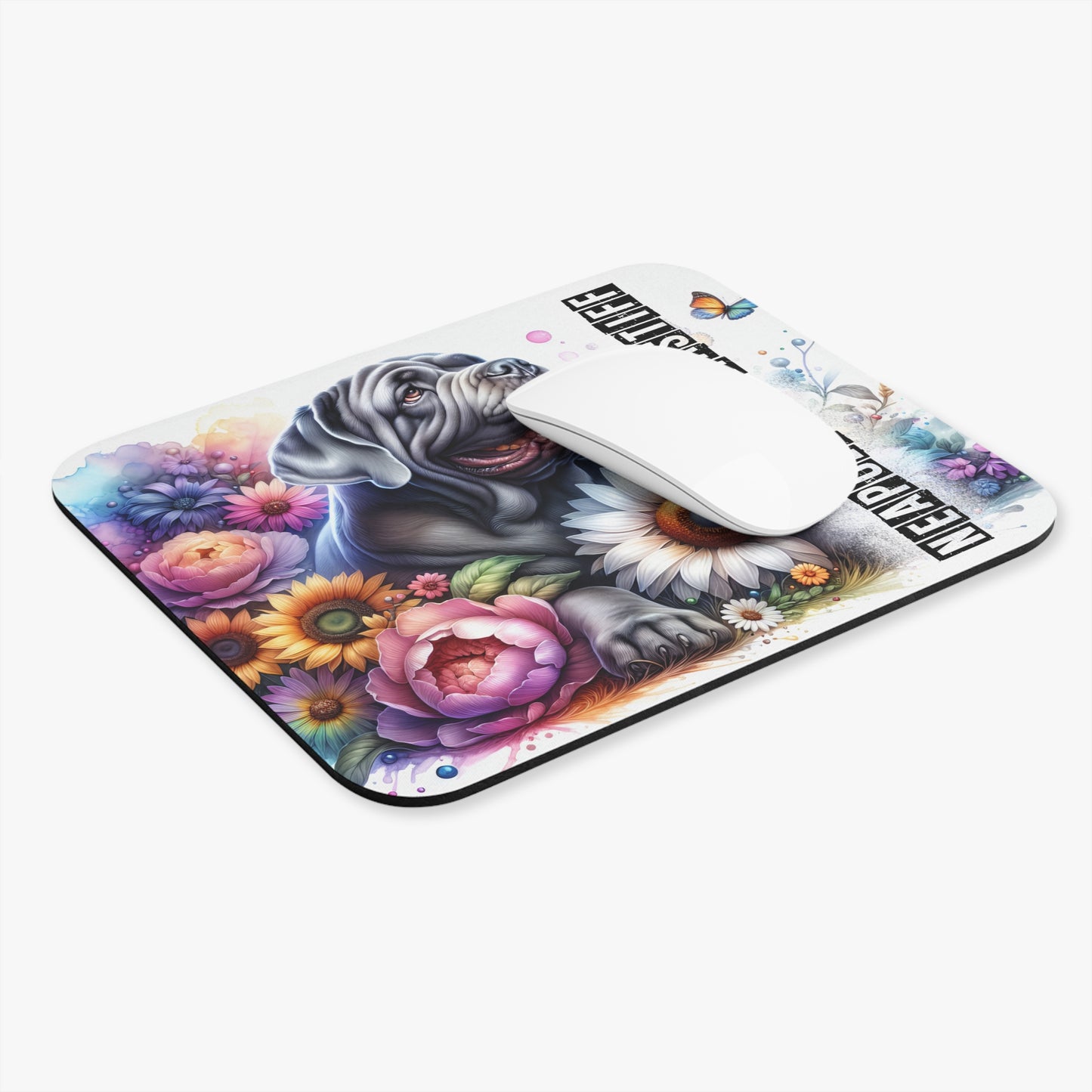 🖱️🐘🌺 Neapolitan Mastiff Mouse Pad – Gentle Giant with Sunflowers & Florals