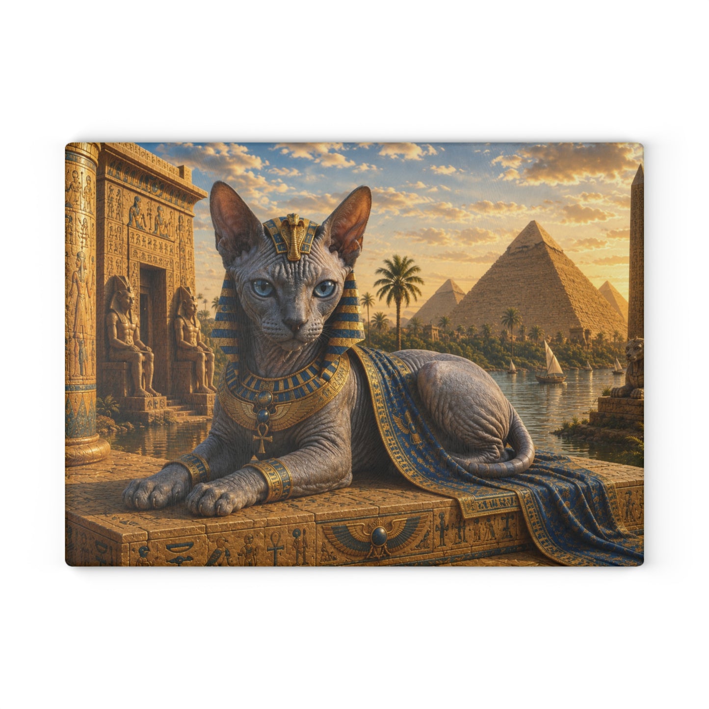 Ancient Egyptian Male Sphynx Cat Glass Cutting Board – Regal Egyptian Cat Kitchen Decor