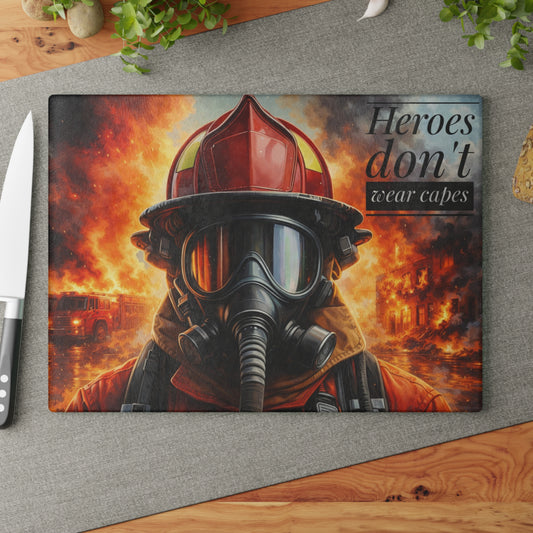 Firefighter Hero Tribute Glass Cutting Board – First Responder Strength Kitchen Art