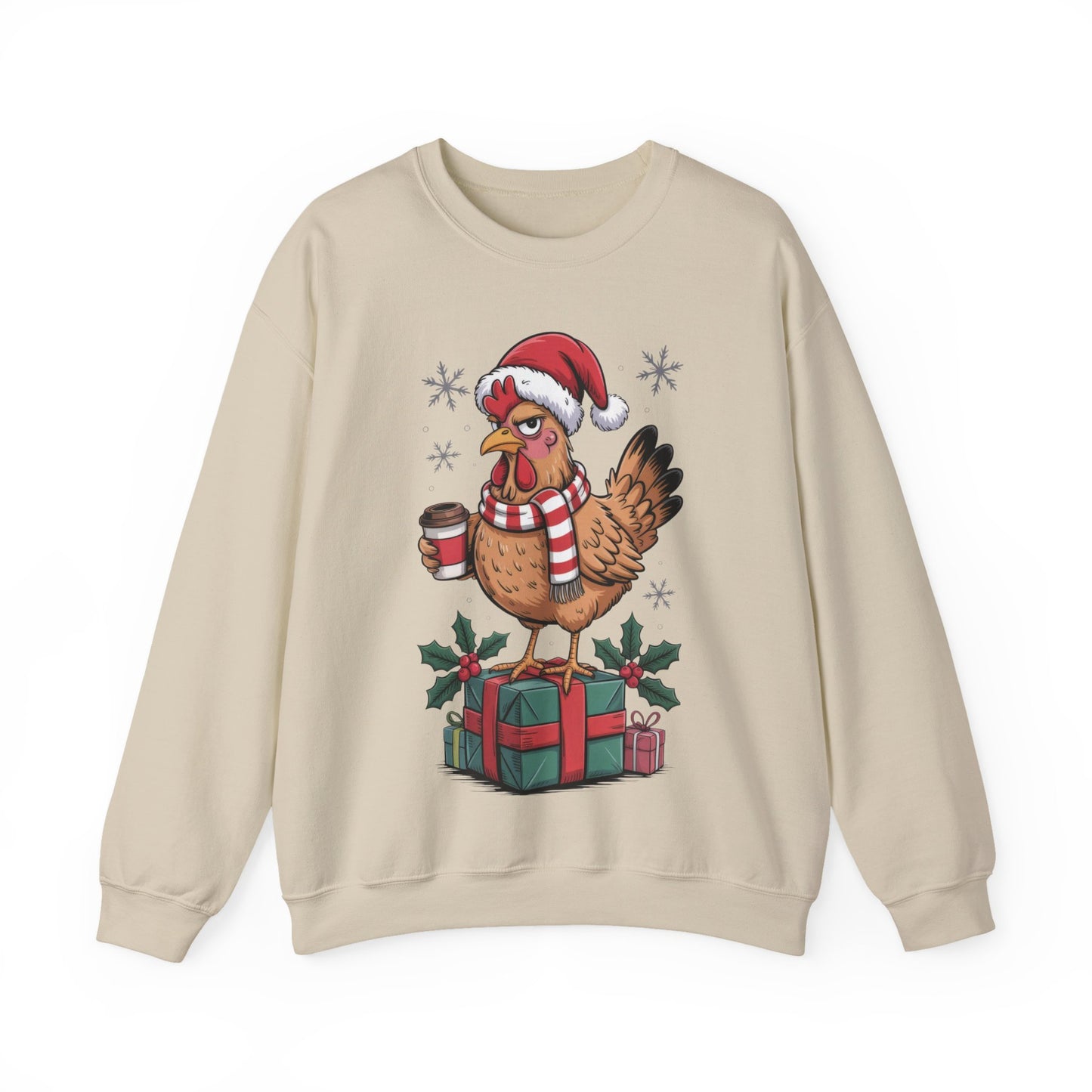 🎄 Grumpy Christmas Chicken Sweatshirt – Funny Holiday Coffee Lover Crewneck