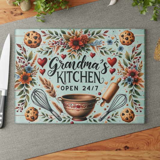 🍪❤️ Grandma’s Kitchen Cutting Board – Whimsical Farmhouse Charm with Cookies & Flowers 🌻🥣