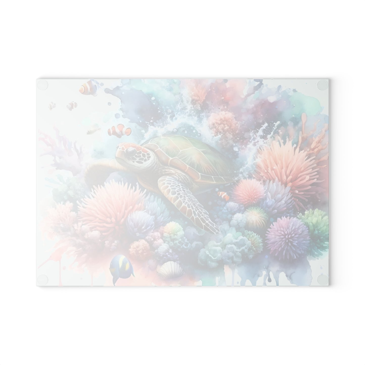 Pastel Coral Splash Sea Turtle Cutting Board – Tranquil Reef Elegance for Your Kitchen