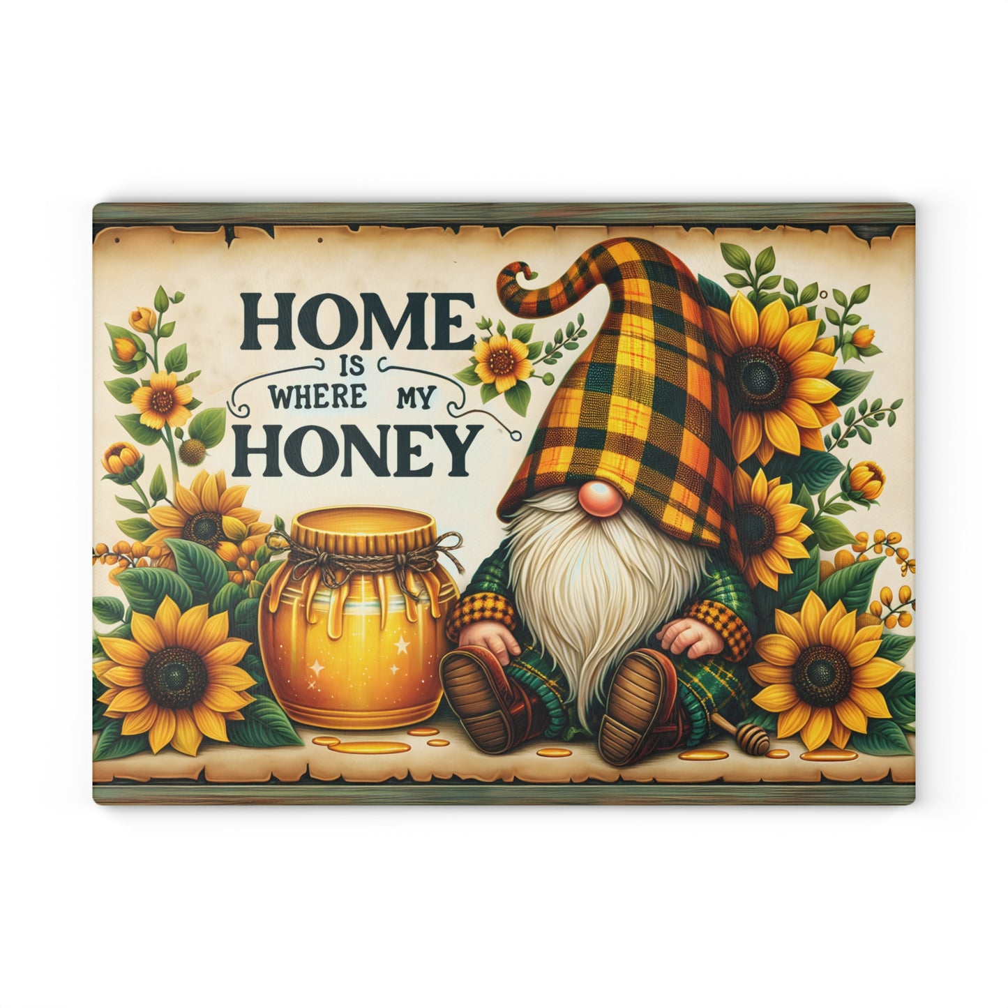 🌻🍯 “Home Is Where My Honey” Sunflower Gnome Cutting Board – Warm Country Charm for Your Kitchen