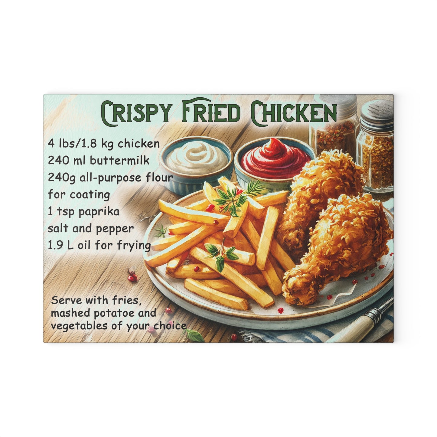 🍗 Crispy Fried Chicken Recipe – Southern Kitchen Charm Glass Cutting Board