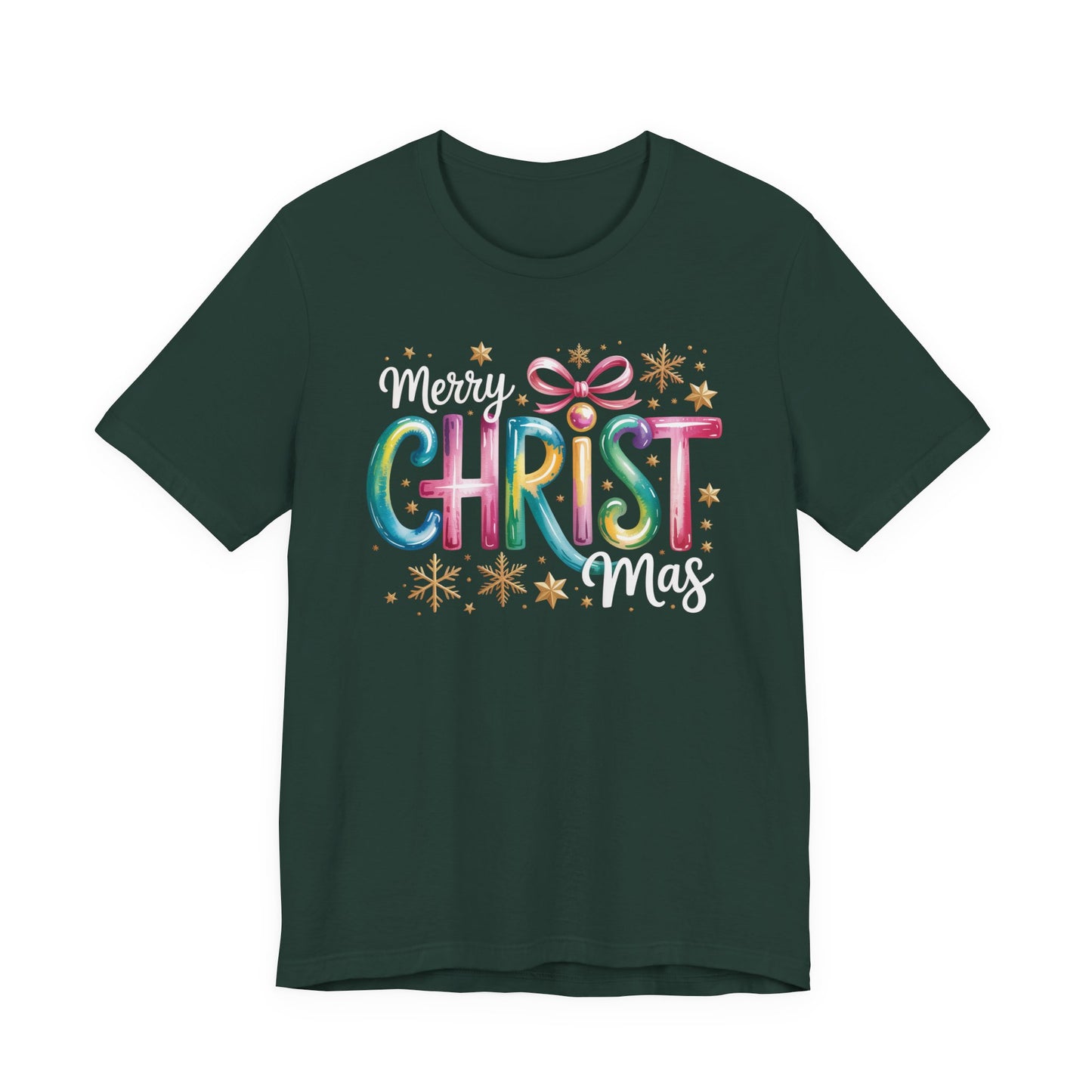 🎄✨ Merry Christmas Glow Lettering T-Shirt – Festive & Bright Holiday Style 🎁🌟