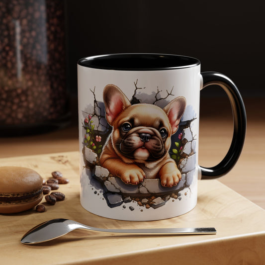 🐾☕ Tan French Bulldog Puppy Accent Mug – Sweet Peek-Through Pup Design ✨