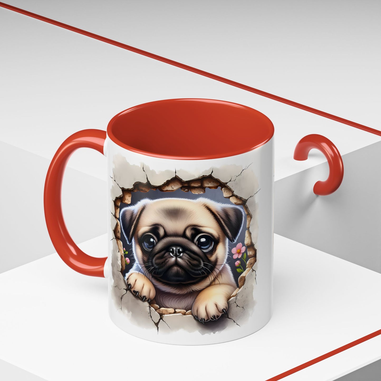 🐾💛 Pug Puppy Accent Mug – Cute Wrinkly Pug Coffee Cup ☕✨