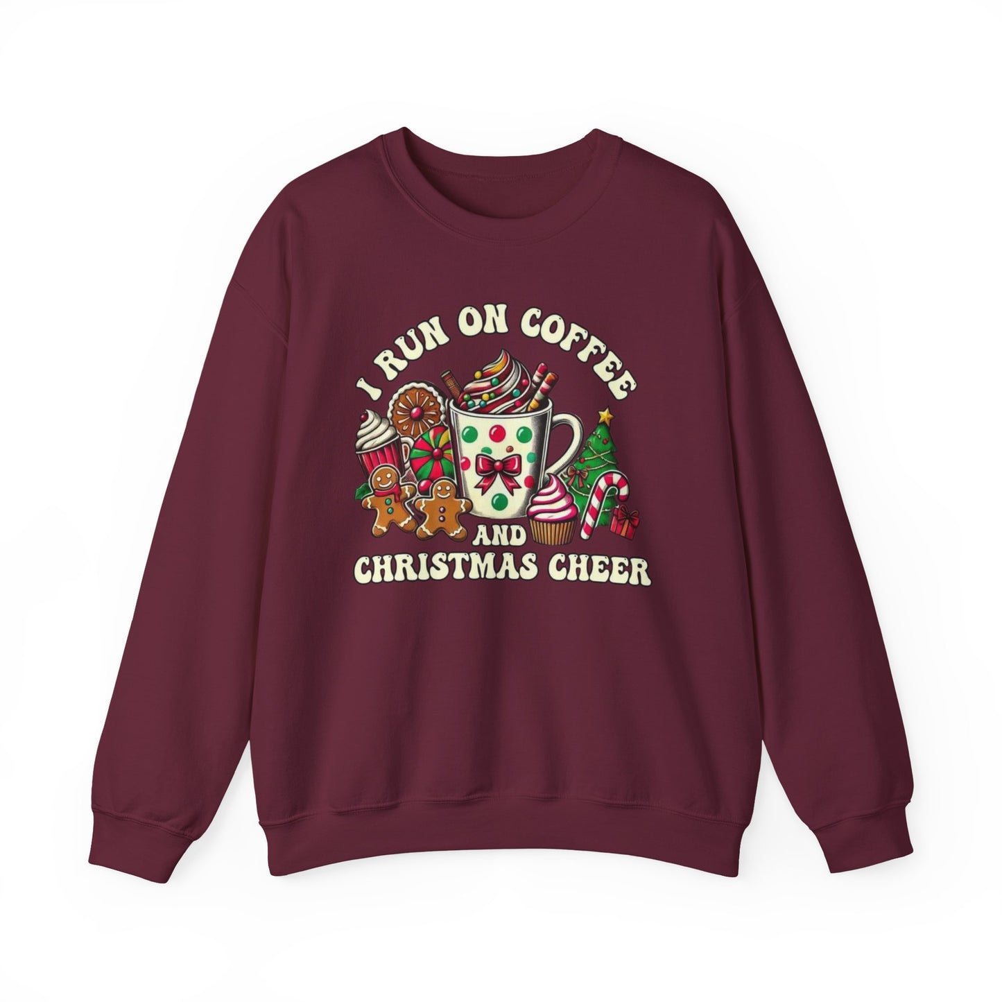 ☕🎄 I Run on Coffee and Christmas Cheer Sweatshirt – Cozy, Cute & Caffeinated ✨🧁
