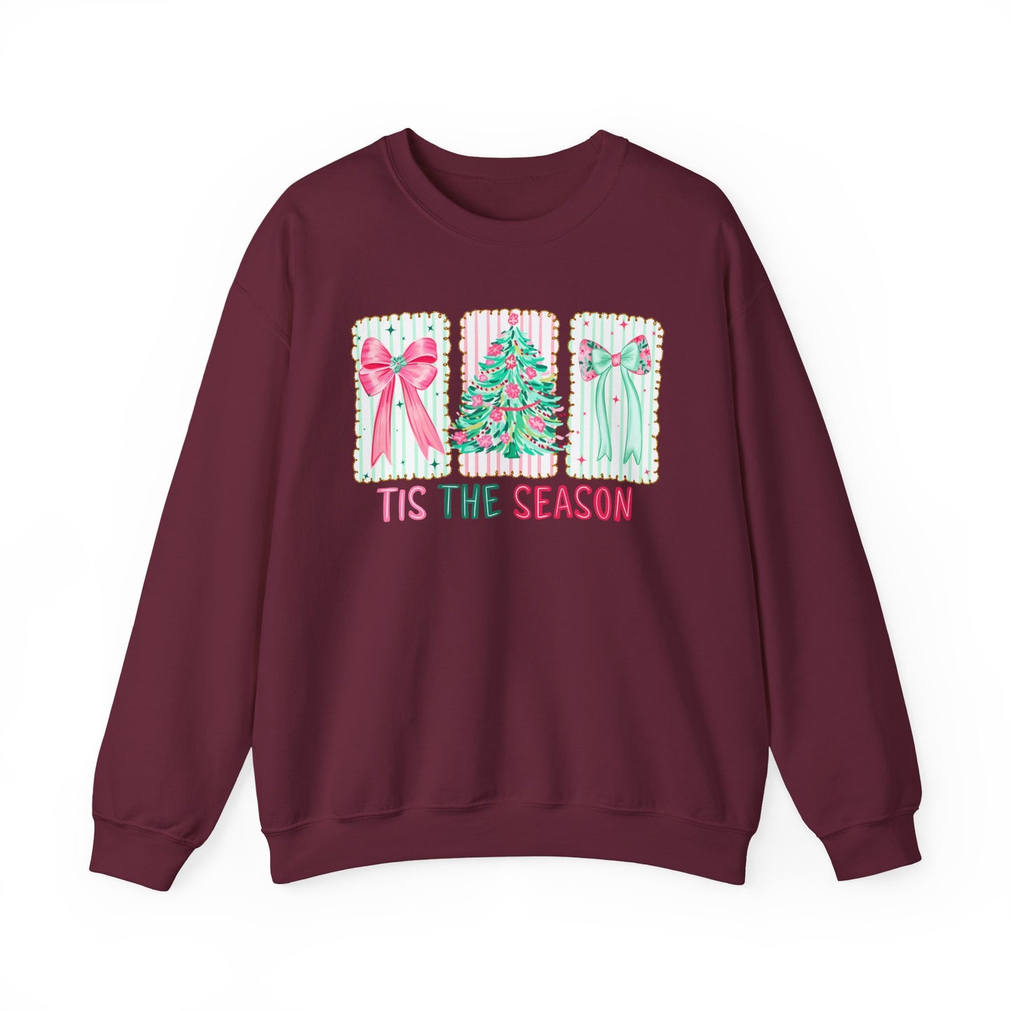 🎀🎄 ’Tis The Season Sweatshirt – Pastel Bows & Merry Tree Vibes ✨☃️